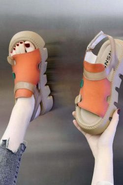 Casual Orange Peep Toe Buckle Strap Platform Sandals - Y2K Summer, 90s Fashion, Grunge Outfits