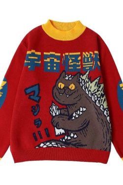 Catzilla Monster Sweatshirt - Y2K Grunge, 90s Retro, Pastel Goth, Y2K Club & Party Outfits