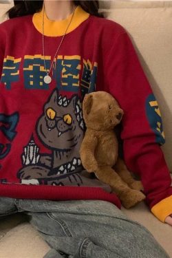 Catzilla Monster Sweatshirt - Y2K Grunge, 90s Retro, Pastel Goth, Y2K Club & Party Outfits