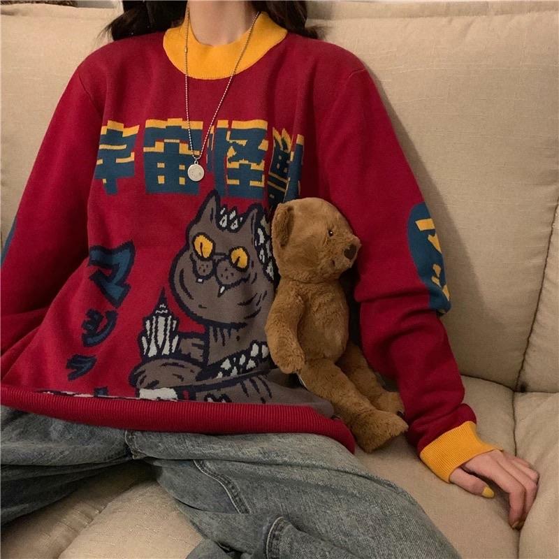 Catzilla Monster Sweatshirt - Y2K Grunge, 90s Retro, Pastel Goth, Y2K Club & Party Outfits
