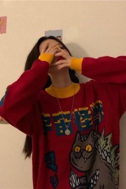 Catzilla Monster Sweatshirt - Y2K Grunge, 90s Retro, Pastel Goth, Y2K Club & Party Outfits