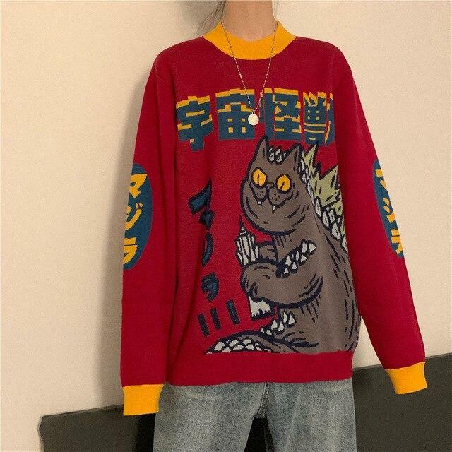 Catzilla Monster Sweatshirt - Y2K Grunge, 90s Retro, Pastel Goth, Y2K Club & Party Outfits