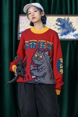 Catzilla Monster Sweatshirt - Y2K Grunge, 90s Retro, Pastel Goth, Y2K Club & Party Outfits