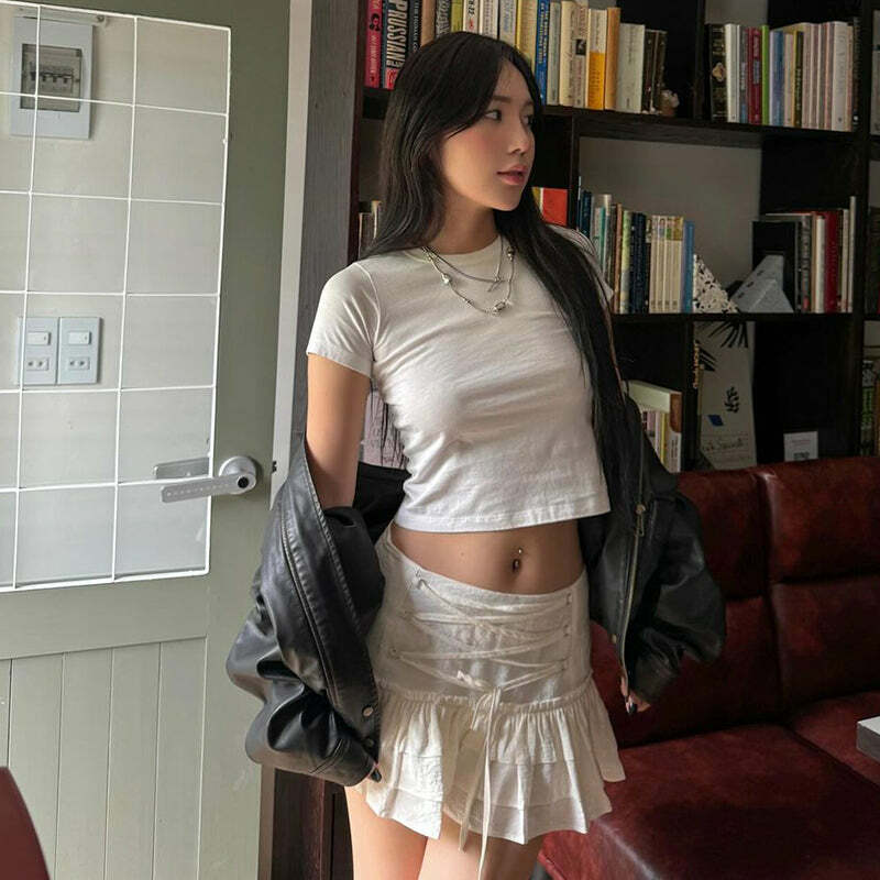 Charlize Lace Detailed Mini Skirt - Y2K Summer, 90s Fashion, Grunge, Retro, Pastel Goth Outfit