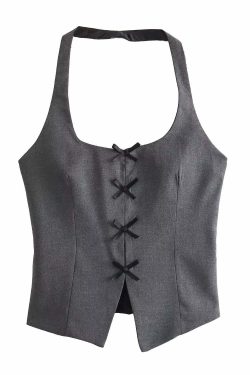 Chaya Bow Trim Halter Top - Y2K Summer Grunge, 90s Retro, Pastel Goth, Y2K Party Outfit