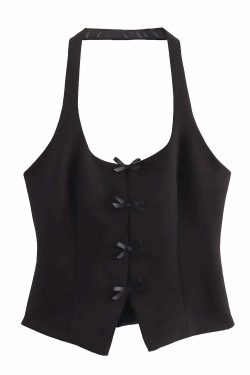 Chaya Bow Trim Halter Top - Y2K Summer Grunge, 90s Retro, Pastel Goth, Y2K Party Outfit