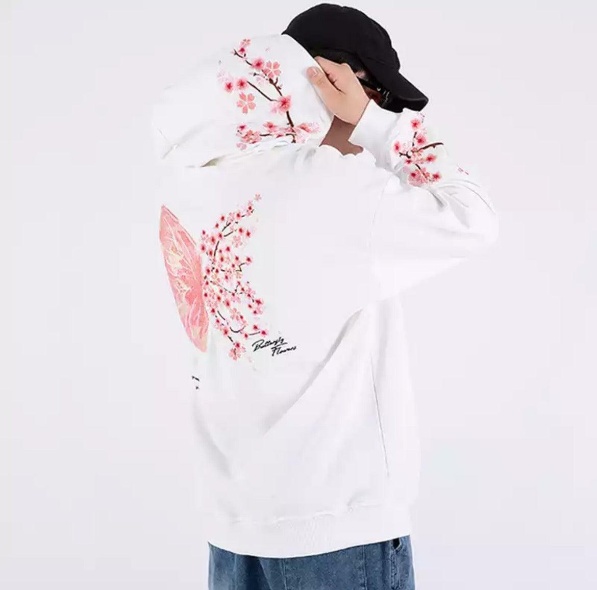 Cherry Blossom Butterfly Embroidered Hoodie - Y2K Summer, 90s Fashion, Grunge, Retro, Pastel Goth