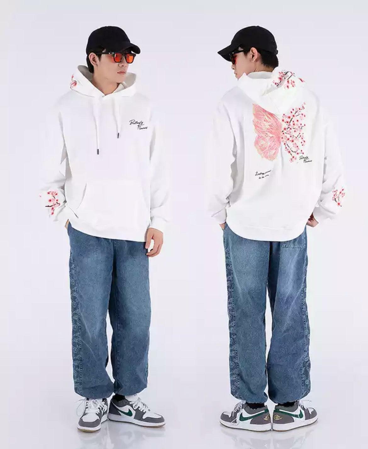 Cherry Blossom Butterfly Embroidered Hoodie - Y2K Summer, 90s Fashion, Grunge, Retro, Pastel Goth