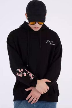 Cherry Blossom Butterfly Embroidered Hoodie - Y2K Summer, 90s Fashion, Grunge, Retro, Pastel Goth