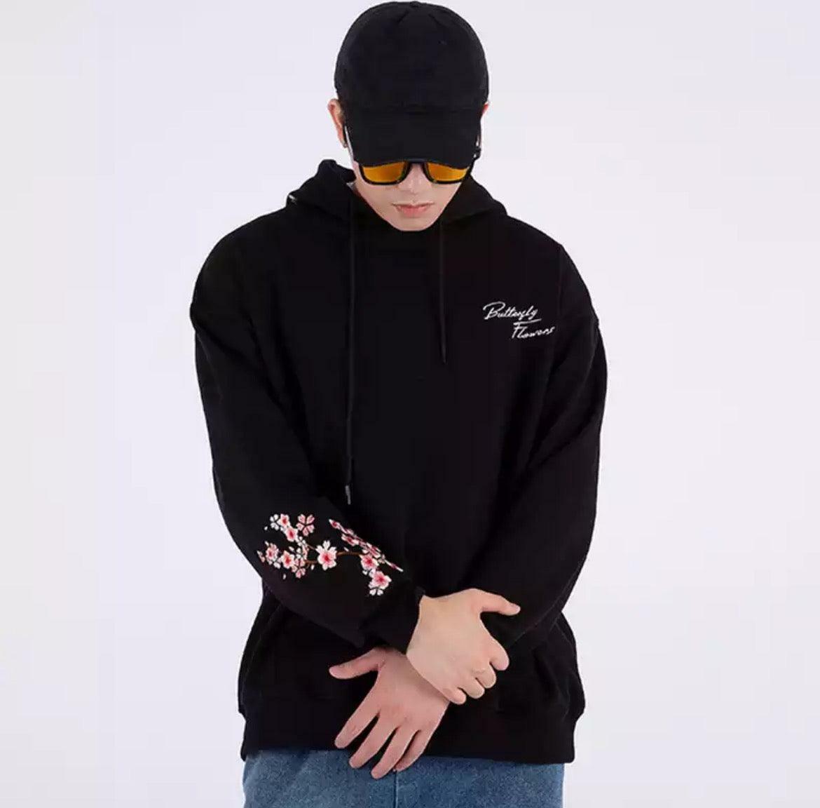 Cherry Blossom Butterfly Embroidered Hoodie - Y2K Summer, 90s Fashion, Grunge, Retro, Pastel Goth