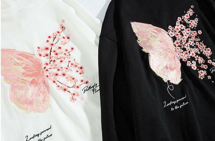 Cherry Blossom Butterfly Embroidered Hoodie - Y2K Summer, 90s Fashion, Grunge, Retro, Pastel Goth