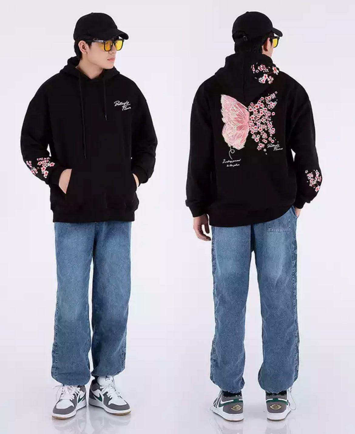 Cherry Blossom Butterfly Embroidered Hoodie - Y2K Summer, 90s Fashion, Grunge, Retro, Pastel Goth
