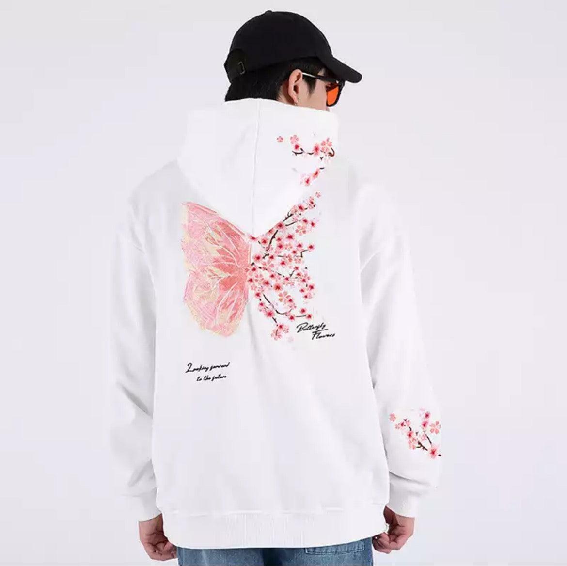 Cherry Blossom Butterfly Embroidered Hoodie - Y2K Summer, 90s Fashion, Grunge, Retro, Pastel Goth