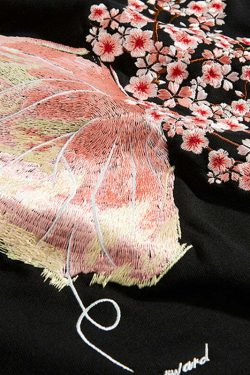 Cherry Blossom Butterfly Embroidered Hoodie - Y2K Summer, 90s Fashion, Grunge, Retro, Pastel Goth