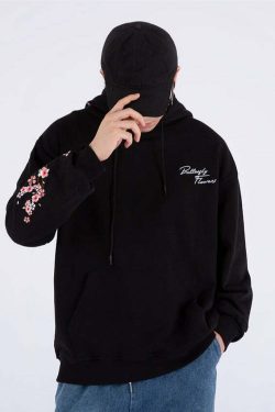 Cherry Blossom Butterfly Embroidered Hoodie - Y2K Summer, 90s Fashion, Grunge, Retro, Pastel Goth