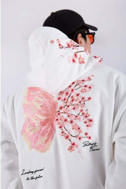 Cherry Blossom Butterfly Embroidered Hoodie - Y2K Summer, 90s Fashion, Grunge, Retro, Pastel Goth