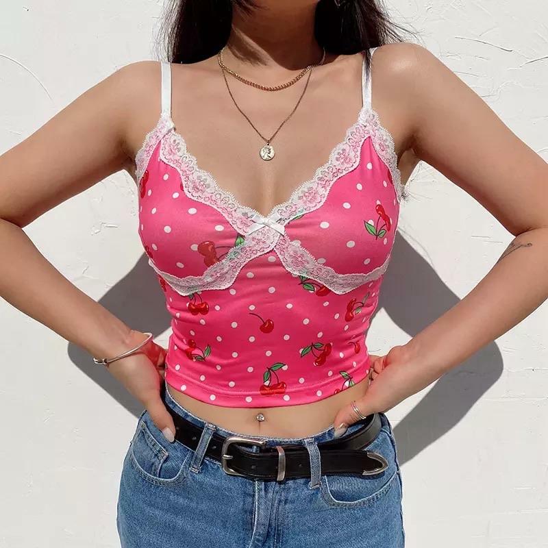 Cherry Chub Lace Top - Y2K Summer Grunge, 90s Retro, Pastel Goth, Y2K Party & Club Outfits