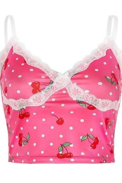 Cherry Chub Lace Top - Y2K Summer Grunge, 90s Retro, Pastel Goth, Y2K Party & Club Outfits
