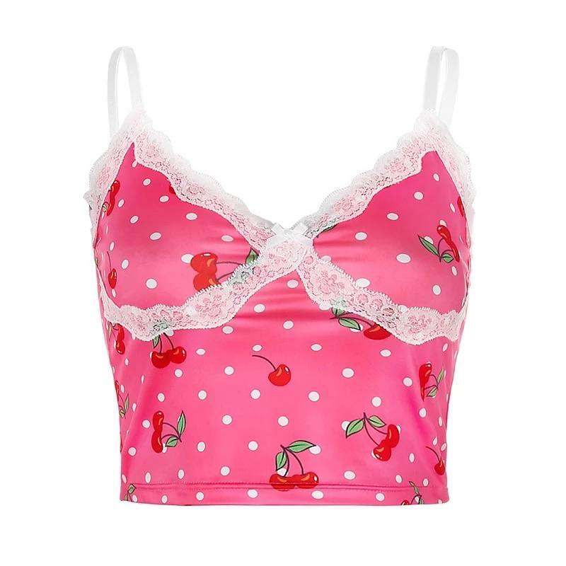 Cherry Chub Lace Top - Y2K Summer Grunge, 90s Retro, Pastel Goth, Y2K Party & Club Outfits