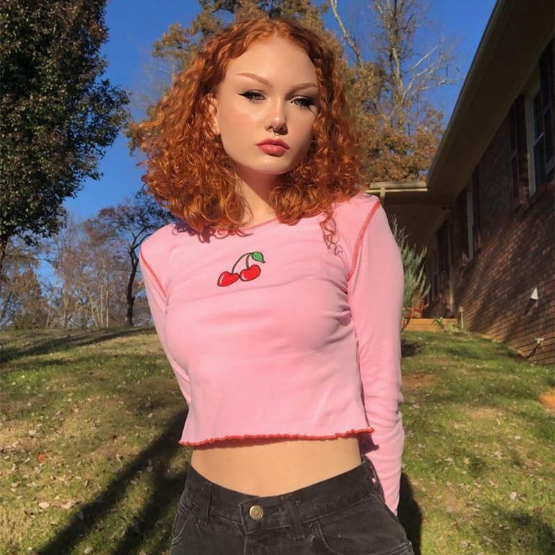 Cherry Crop Top - Y2K Summer, 90s Fashion, Grunge, Retro, Pastel Goth, Y2K Party Outfit