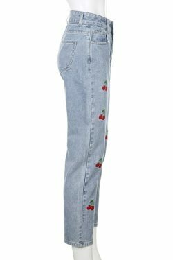 Cherry High Waisted Jeans - Y2K Summer, 90s Grunge, Retro Style, Y2K Club & Party Outfits