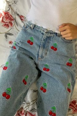 Cherry High Waisted Jeans - Y2K Summer, 90s Grunge, Retro Style, Y2K Club & Party Outfits