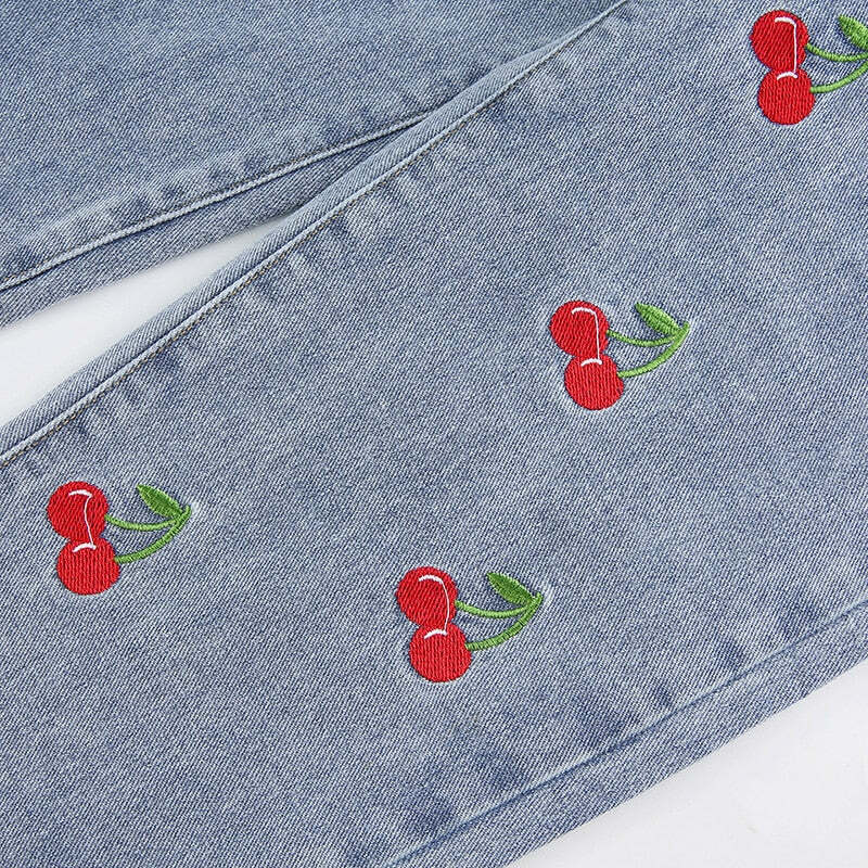 Cherry High Waisted Jeans - Y2K Summer, 90s Grunge, Retro Style, Y2K Club & Party Outfits
