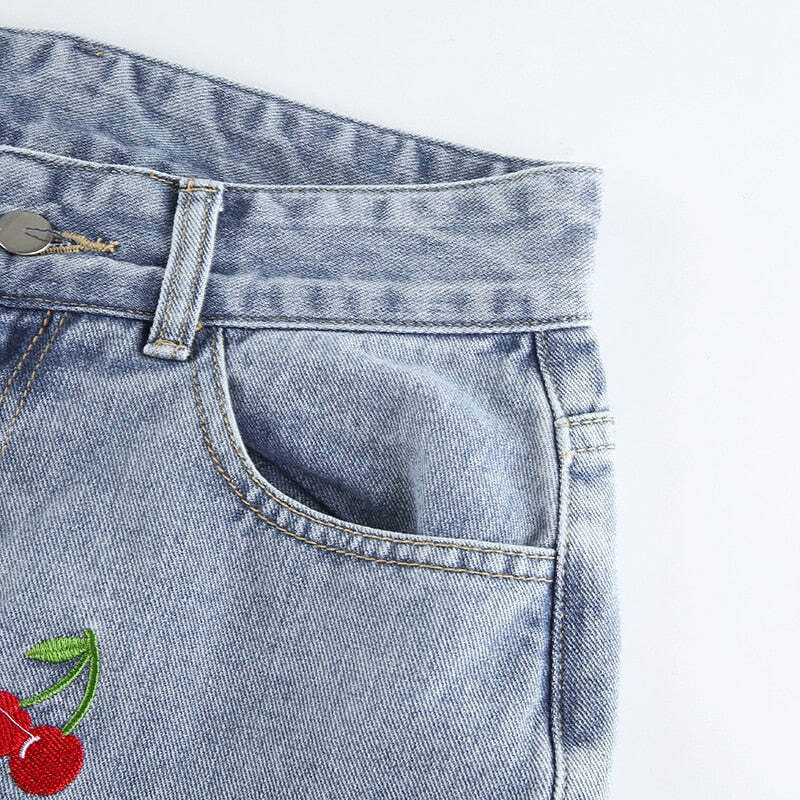 Cherry High Waisted Jeans - Y2K Summer, 90s Grunge, Retro Style, Y2K Club & Party Outfits