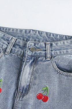 Cherry High Waisted Jeans - Y2K Summer, 90s Grunge, Retro Style, Y2K Club & Party Outfits