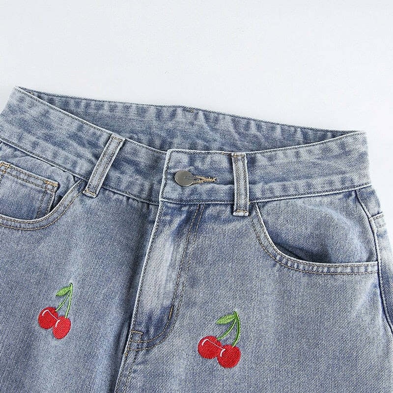 Cherry High Waisted Jeans - Y2K Summer, 90s Grunge, Retro Style, Y2K Club & Party Outfits