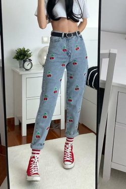 Cherry Pants: Y2K Summer Grunge & 90s Retro Fashion for Trendy Women
