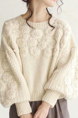 Chic Beige Embroidered Knit Sweater - Y2K Grunge, 90s Fashion, Retro Fall Style