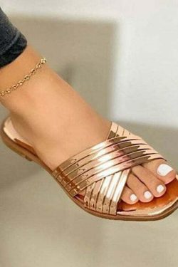 Chic Rose Gold Faux Leather Slide Sandals - Y2K Summer, 90s Fashion, Grunge, Retro Style