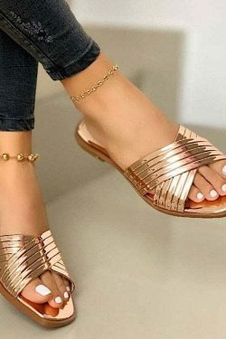 Chic Rose Gold Faux Leather Slide Sandals - Y2K Summer, 90s Fashion, Grunge, Retro Style