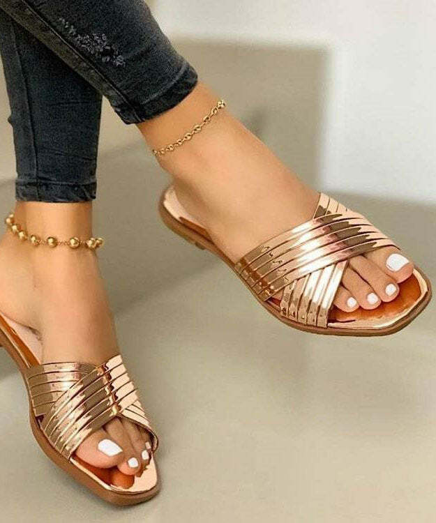 Chic Rose Gold Faux Leather Slide Sandals - Y2K Summer, 90s Fashion, Grunge, Retro Style