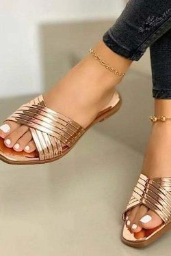 Chic Rose Gold Faux Leather Slide Sandals - Y2K Summer, 90s Fashion, Grunge, Retro Style