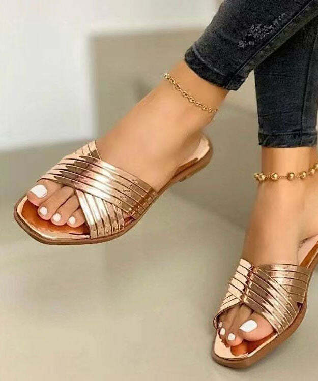 Chic Rose Gold Faux Leather Slide Sandals - Y2K Summer, 90s Fashion, Grunge, Retro Style