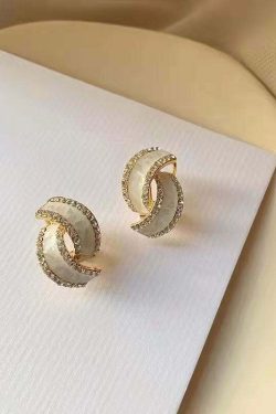 Chic Y2K Geometric Double C Hoop Earrings - Sterling Silver Zircon, 90s Grunge Retro Style