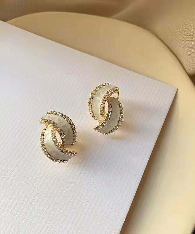 Chic Y2K Geometric Double C Hoop Earrings - Sterling Silver Zircon, 90s Grunge Retro Style