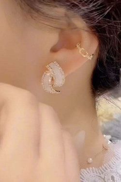 Chic Y2K Geometric Double C Hoop Earrings - Sterling Silver Zircon, 90s Grunge Retro Style