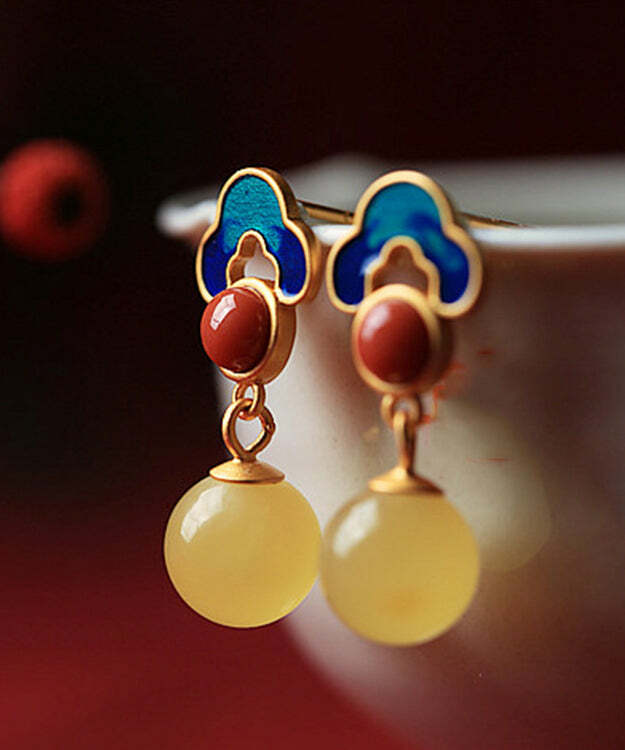 Chic Yellow Sterling Silver Amber Stud Earrings - Y2K Grunge, 90s Fashion, Retro Style