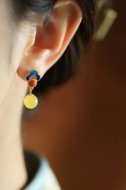 Chic Yellow Sterling Silver Amber Stud Earrings - Y2K Grunge, 90s Fashion, Retro Style