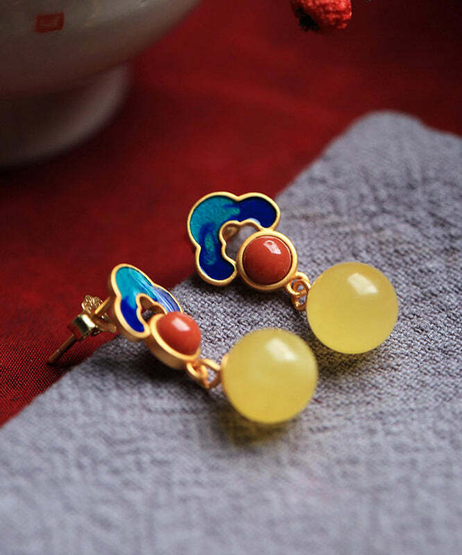 Chic Yellow Sterling Silver Amber Stud Earrings - Y2K Grunge, 90s Fashion, Retro Style