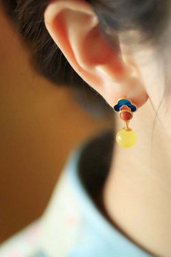 Chic Yellow Sterling Silver Amber Stud Earrings - Y2K Grunge, 90s Fashion, Retro Style
