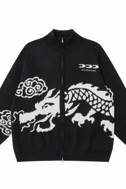Choize Dragon Paneled Jacket - Y2K Summer Grunge, 90s Retro, Gothic Y2K, Y2K Club Outfits