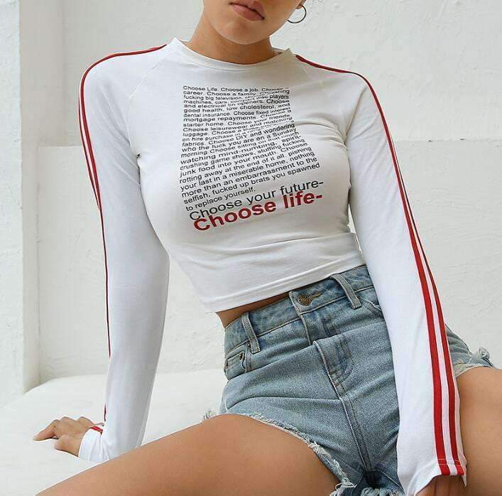Choose Life Crop Top - Y2K Summer Grunge, 90s Retro, Pastel Goth, Y2K Party & Club Outfits