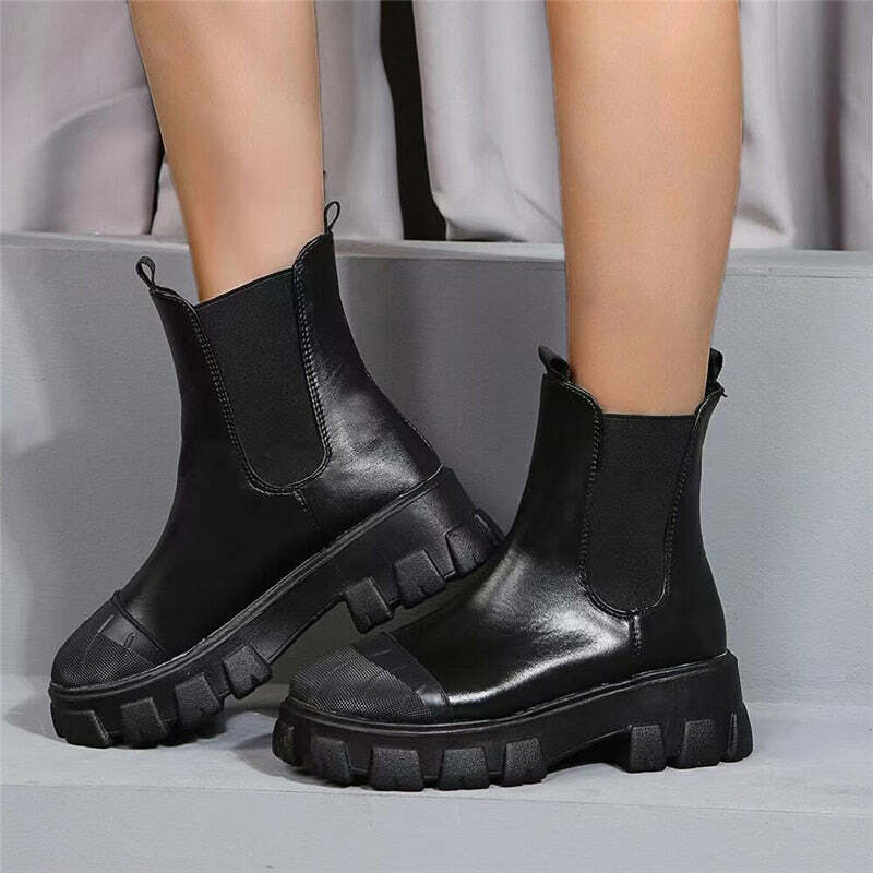 Chunky Black Chelsea Boots - Y2K Grunge, 90s Fashion, Retro Style, Gothic Y2K, Summer Outfits