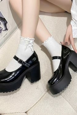 Chunky Heel Mary Janes Platform Shoes Black - Y2K Grunge, 90s Fashion, Retro Goth, Y2K Party Outfits