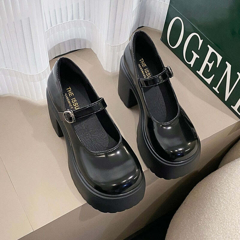 Chunky Heel Mary Janes Platform Shoes Black - Y2K Grunge, 90s Fashion, Retro Goth, Y2K Party Outfits