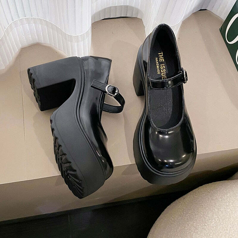 Chunky Heel Mary Janes Platform Shoes Black - Y2K Grunge, 90s Fashion, Retro Goth, Y2K Party Outfits